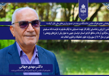 طرح پژوهشی عضو هیأت علمی دانشگاه بیرجند در جمع برترین‌های ملی قرار گرفت